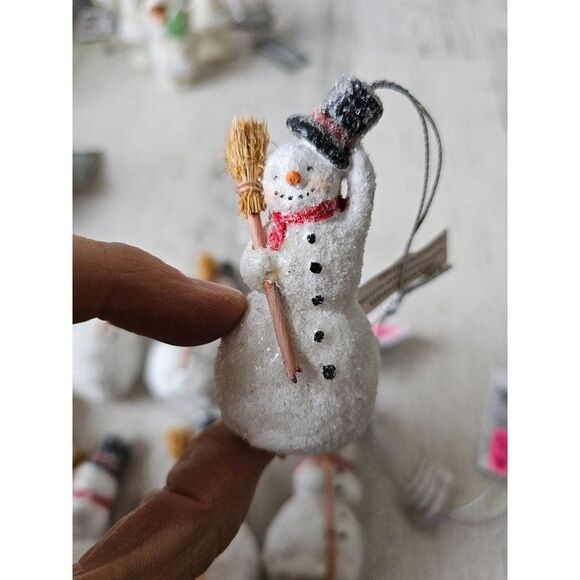 Cannon falls mini snowman ornament set broom glitter shabby chic Xmas tree - Picture 6 of 8